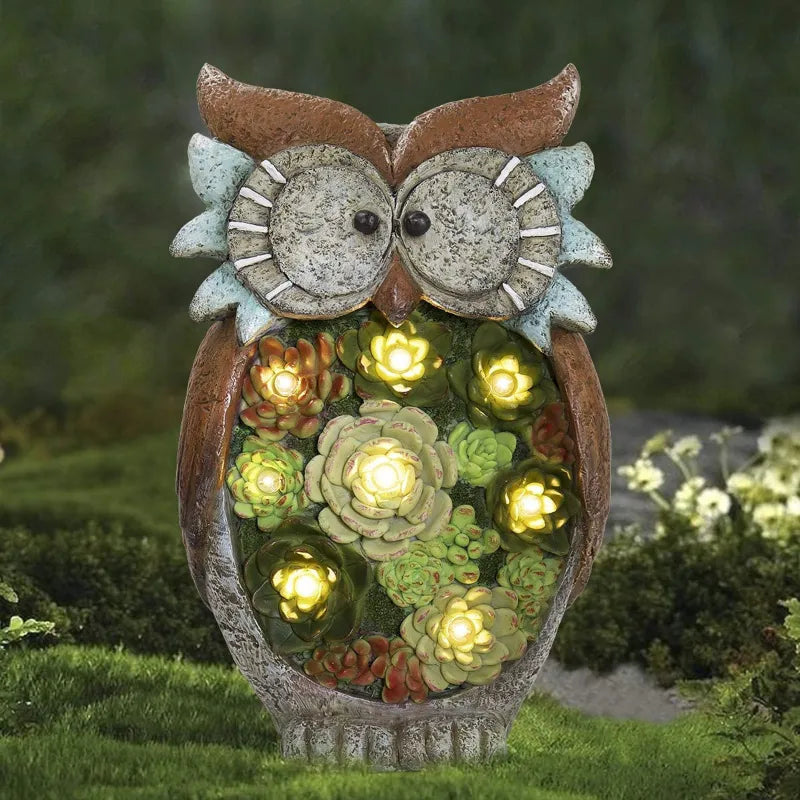 Solar Lantern Owl with LED – Decorative Garden Light with Succulents for Terrace & Garden