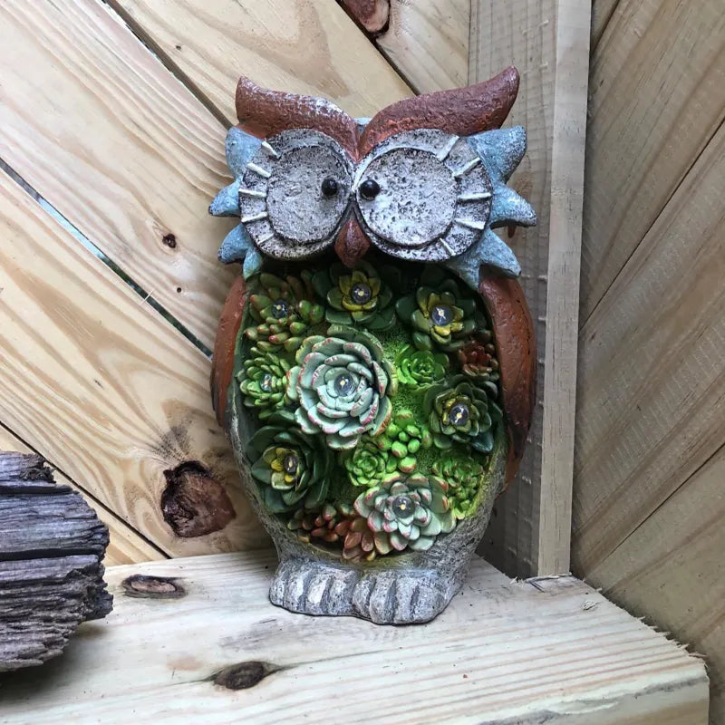 Solar Lantern Owl with LED – Decorative Garden Light with Succulents for Terrace & Garden