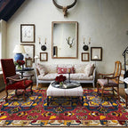 Red Vintage Carpet Polyester Tribal Pattern Carpet Washable Non-Slip Back Carpet for Living Room