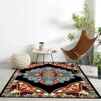 Mediterranean Moroccan carpet in red and black medallion floral pattern carpet polyester non-slip flooring for living room decoration