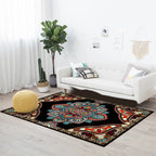Mediterranean Moroccan carpet in red and black medallion floral pattern carpet polyester non-slip flooring for living room decoration