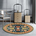 Persian medallion pattern rug with floral blue and green polyester, machine washable, non-slip rug for the bedroom