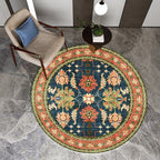 Persian medallion pattern rug with floral blue and green polyester, machine washable, non-slip rug for the bedroom