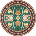 Persian medallion pattern rug with floral blue and green polyester, machine washable, non-slip rug for the bedroom