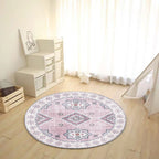 Vintage Medallion Pattern Rug Pink and Red Tribal Rug Polyester Washable Non-Slip Back Rug for Living Room