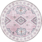 Vintage Medallion Pattern Rug Pink and Red Tribal Rug Polyester Washable Non-Slip Back Rug for Living Room