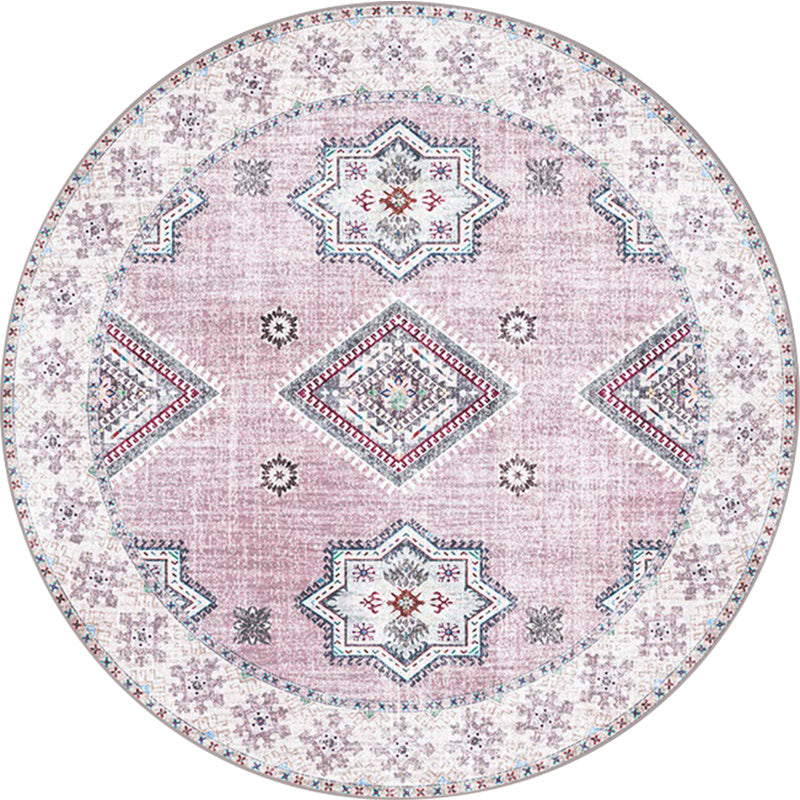 Vintage Medallion Pattern Rug Pink and Red Tribal Rug Polyester Washable Non-Slip Back Rug for Living Room