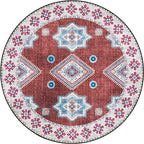 Vintage Medallion Pattern Rug Pink and Red Tribal Rug Polyester Washable Non-Slip Back Rug for Living Room