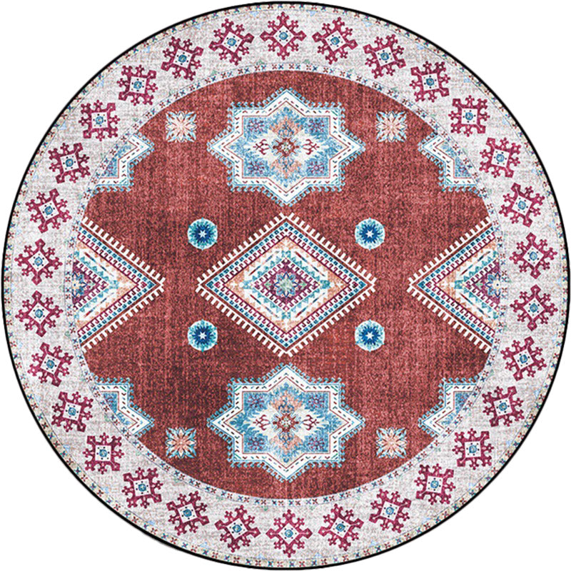 Vintage Medallion Pattern Rug Pink and Red Tribal Rug Polyester Washable Non-Slip Back Rug for Living Room