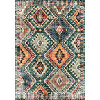 Retro Tribal Pattern Rug Green Polyester Rug Machine Washable Non-Slip Backing Living Room Rug for Living Room