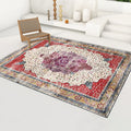 Red Bedroom Carpet Moroccan Medallion Floral Dot Pattern Carpet Polyester Pet-Friendly Carpet