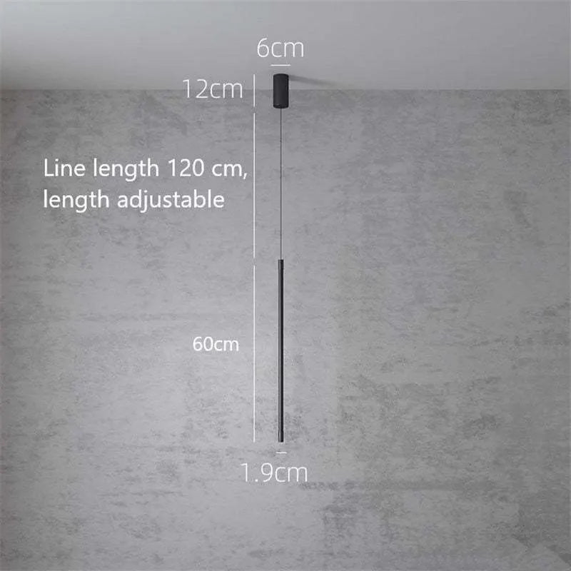 Pendant Light Slim Black Metal Bedroom Lamp