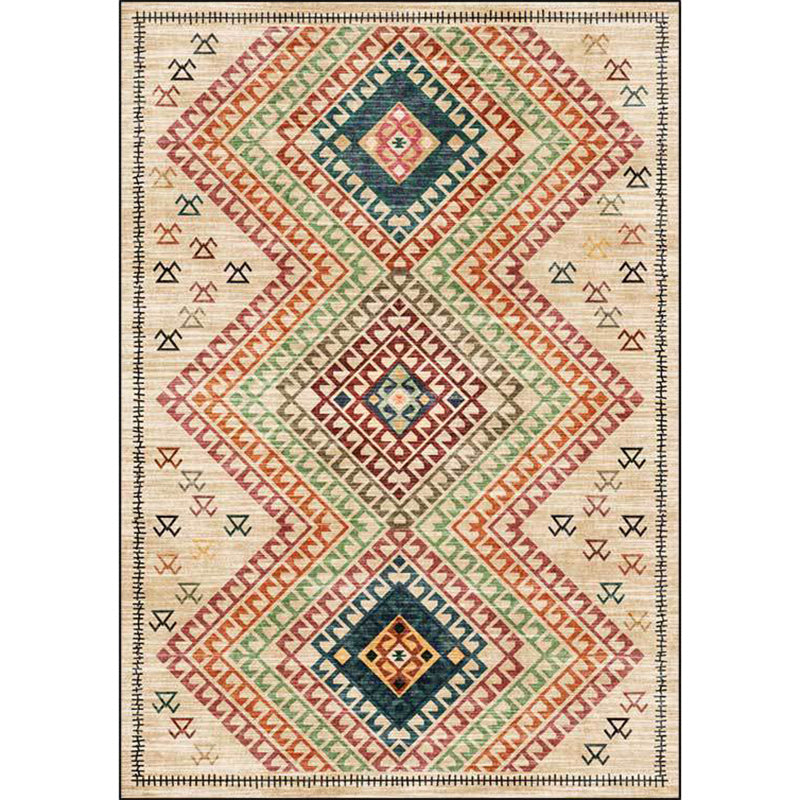 Southwest Living Room Carpet in Yellow Diamond Print Carpet Polyester Stain Resistant Non-Slip Carpet