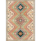Southwest Living Room Carpet in Yellow Diamond Print Carpet Polyester Stain Resistant Non-Slip Carpet