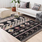 Black Southwestern Rug Polyester Tribal Pattern Rug Washable Non-Slip Backing Rug for Living Room