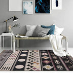 Black Southwestern Rug Polyester Tribal Pattern Rug Washable Non-Slip Backing Rug for Living Room