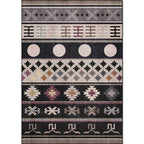 Black Southwestern Rug Polyester Tribal Pattern Rug Washable Non-Slip Backing Rug for Living Room