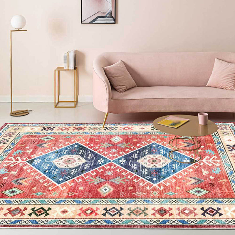 Classic tribal pattern carpet light red southwest carpet polyester machine washable non-slip back carpet for bedroom