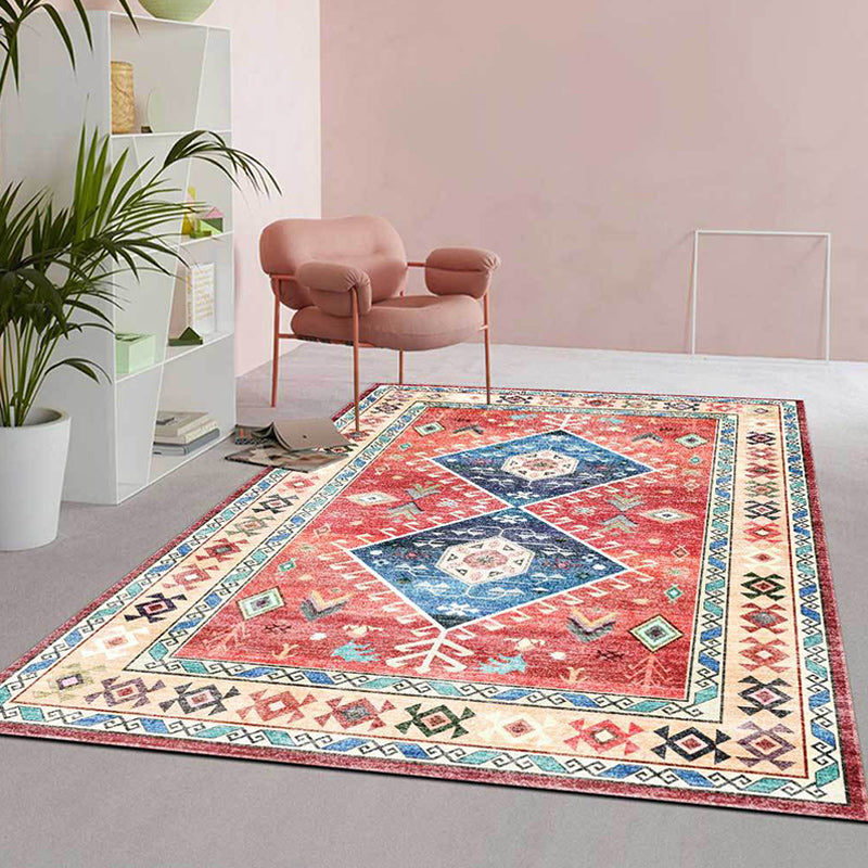 Classic tribal pattern carpet light red southwest carpet polyester machine washable non-slip back carpet for bedroom