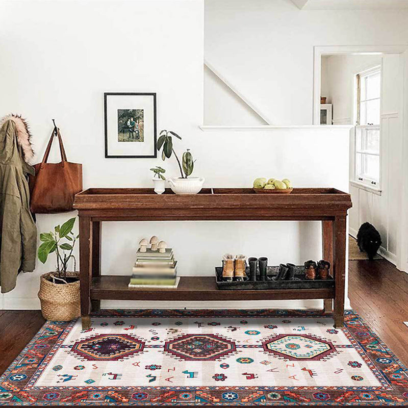 Classic Tribal Pattern Rug Brown and Beige Southwestern Rug Polyester Machine Washable Non-Slip Back Rug for Bedroom