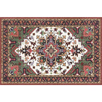 Oriental Moroccan Carpet in Red and Green Medallion Flower Petal Pattern Carpet Polyester Non-slip Doormat for Home Decor