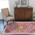 Moroccan living room rug in pink medallion floral pattern rug polyester machine washable non-slip rug