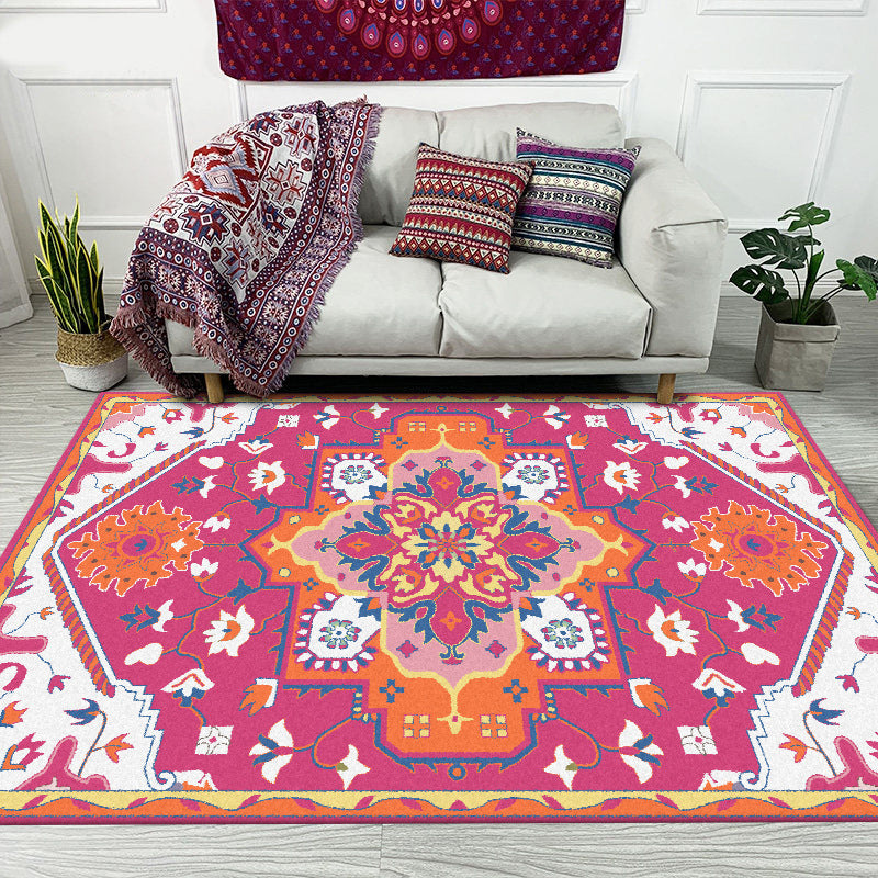Colorful bedroom rug Moroccan medallion floral pattern rug polyester anti-slip stain-resistant rug