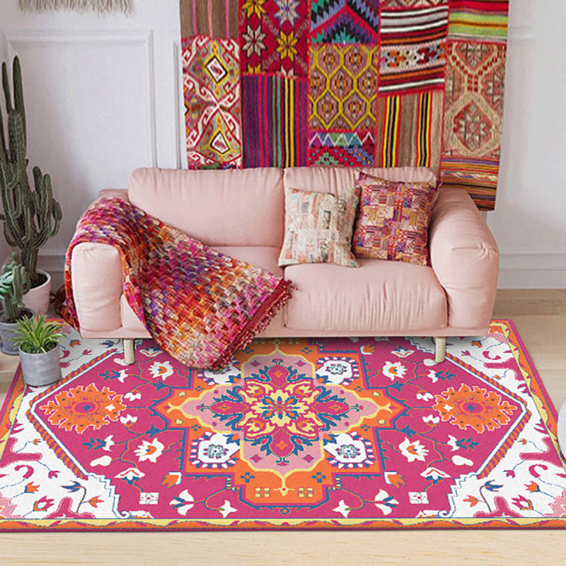 Colorful bedroom rug Moroccan medallion floral pattern rug polyester anti-slip stain-resistant rug