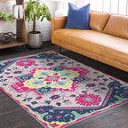 Colorful bedroom rug Moroccan medallion floral pattern rug polyester anti-slip stain-resistant rug