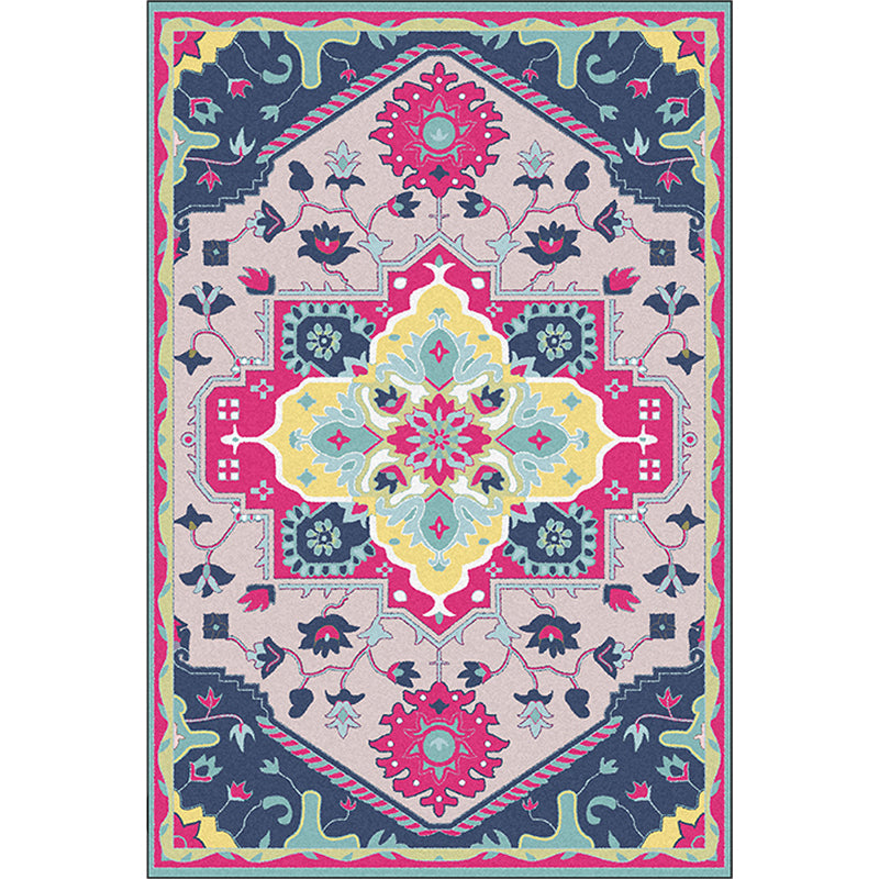 Colorful bedroom rug Moroccan medallion floral pattern rug polyester anti-slip stain-resistant rug
