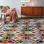 Southwest Living Room Carpet Colorful Geometric Diamond Print Carpet Polyester Machine Washable Area Rug