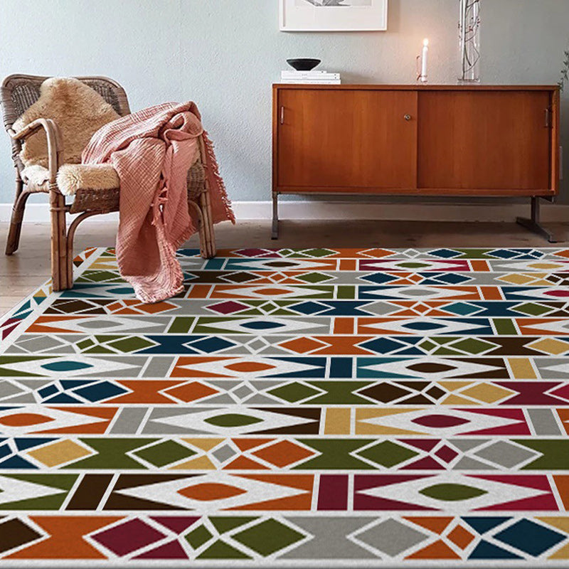 Southwest Living Room Carpet Colorful Geometric Diamond Print Carpet Polyester Machine Washable Area Rug