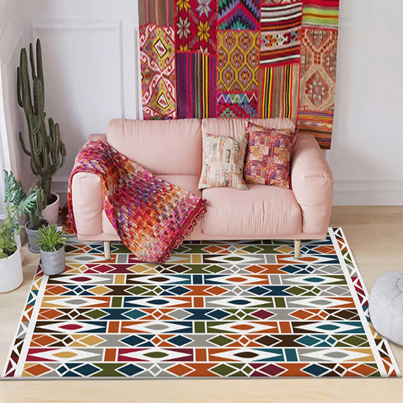 Southwest Living Room Carpet Colorful Geometric Diamond Print Carpet Polyester Machine Washable Area Rug