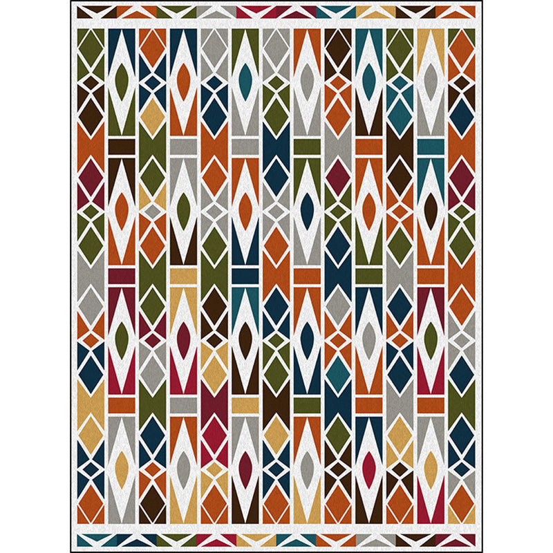 Southwest Living Room Carpet Colorful Geometric Diamond Print Carpet Polyester Machine Washable Area Rug