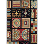 Black Multicolored Southwest Rug Polyester Checkered Pattern Rug Washable Non-Slip Back Rug for the Living Room