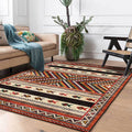Vintage Tribal Print Rug Red Americana Rug Polyester Machine Washable Non-Slip Back Rug for Bedroom