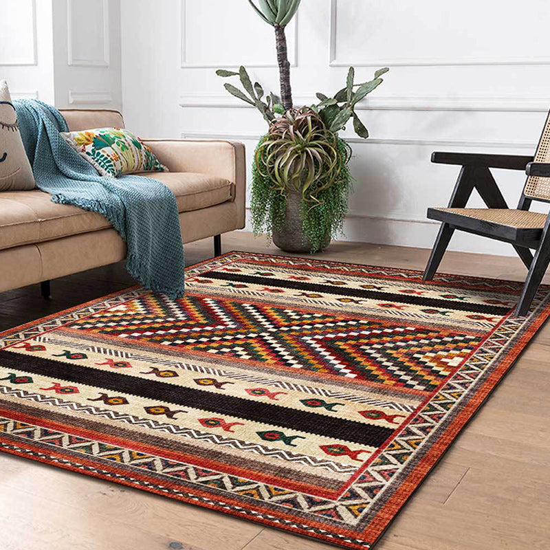 Vintage Tribal Print Rug Red Americana Rug Polyester Machine Washable Non-Slip Back Rug for Bedroom