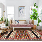 Vintage Tribal Print Rug Red Americana Rug Polyester Machine Washable Non-Slip Back Rug for Bedroom