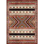 Vintage Tribal Print Rug Red Americana Rug Polyester Machine Washable Non-Slip Back Rug for Bedroom