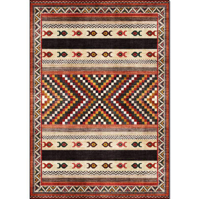 Vintage Tribal Print Rug Red Americana Rug Polyester Machine Washable Non-Slip Back Rug for Bedroom