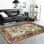 Unique Tribal Pattern Rug Green and Red Southwest Rug Polyester Machine Washable Non-Slip Back Rug for Bedroom