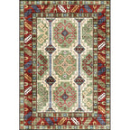 Unique Tribal Pattern Rug Green and Red Southwest Rug Polyester Machine Washable Non-Slip Back Rug for Bedroom