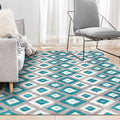 Blue and Gray Bedroom Rug Novelty Geometric Diamond Pattern Area Rug Polyester Pet-Friendly Rug