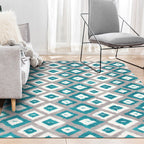 Blue and Gray Bedroom Rug Novelty Geometric Diamond Pattern Area Rug Polyester Pet-Friendly Rug