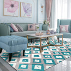 Blue and Gray Bedroom Rug Novelty Geometric Diamond Pattern Area Rug Polyester Pet-Friendly Rug