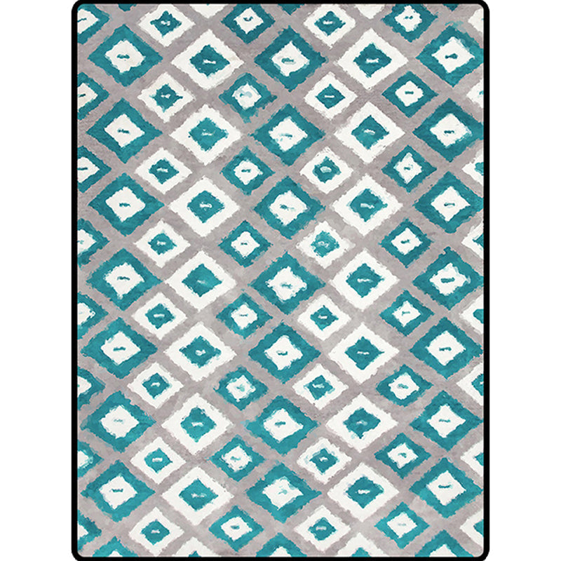 Blue and Gray Bedroom Rug Novelty Geometric Diamond Pattern Area Rug Polyester Pet-Friendly Rug