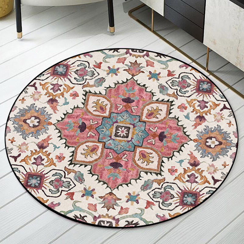 Pink Moroccan Carpet Polyester Medallion Print Carpet washable non-slip carpet for living room