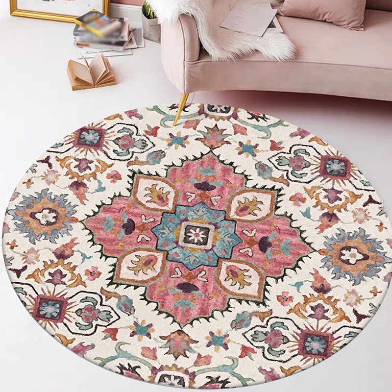 Pink Moroccan Carpet Polyester Medallion Print Carpet washable non-slip carpet for living room