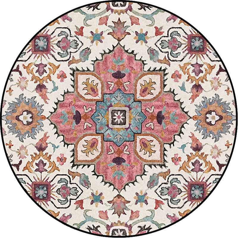Pink Moroccan Carpet Polyester Medallion Print Carpet washable non-slip carpet for living room