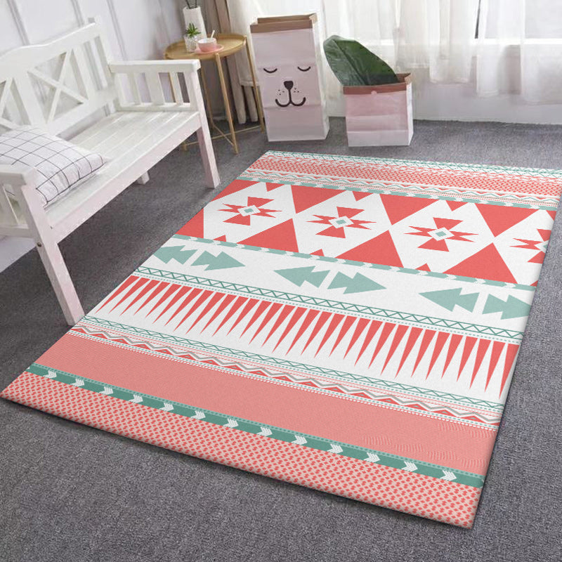 Pink Bedroom Rug Southwestern Geometric Striped Pattern Area Rug Polyester Pet-Friendly Rug